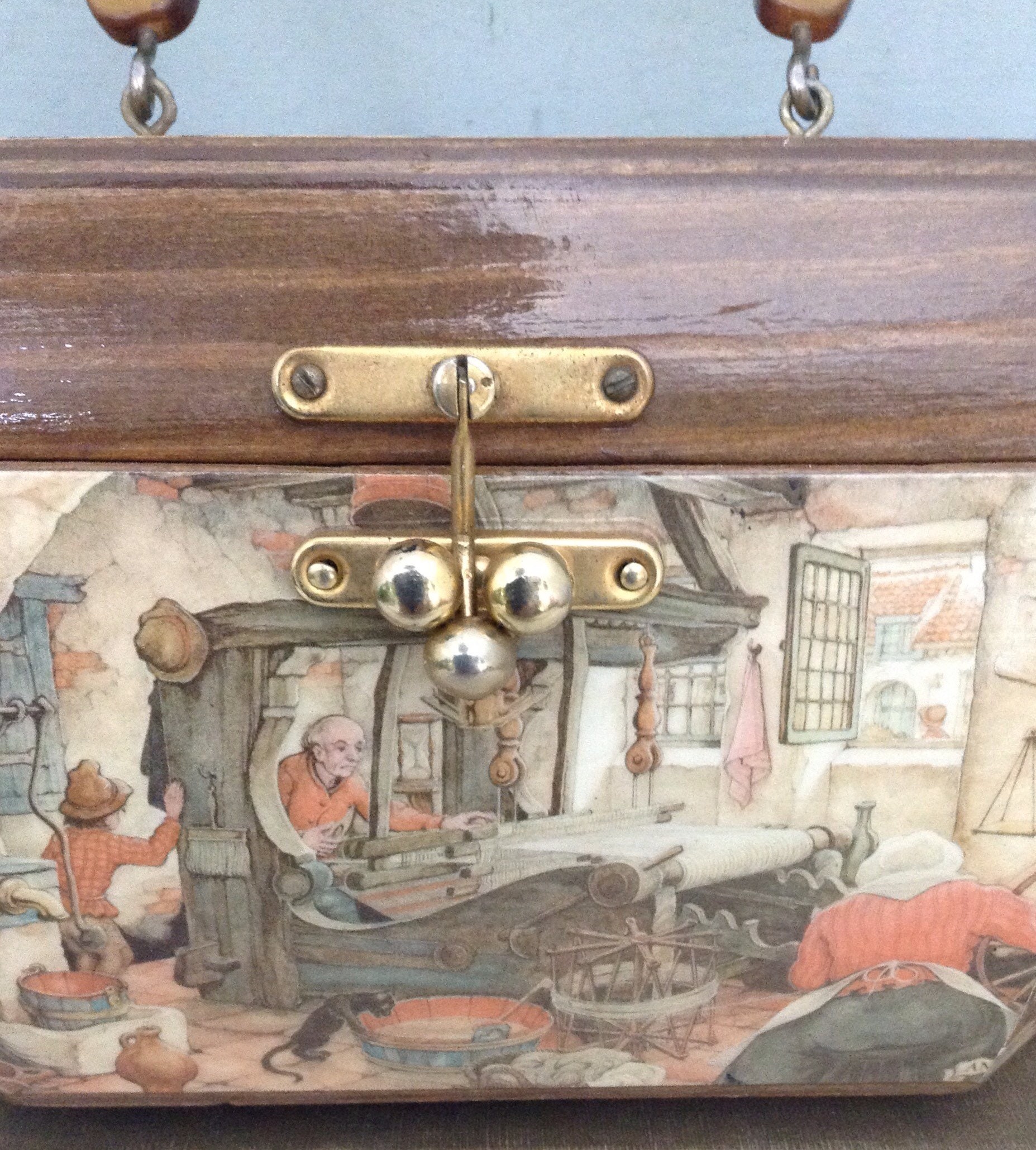 Anton Pieck Box Purse Wood Box Purse Decoupage Purse Vintage