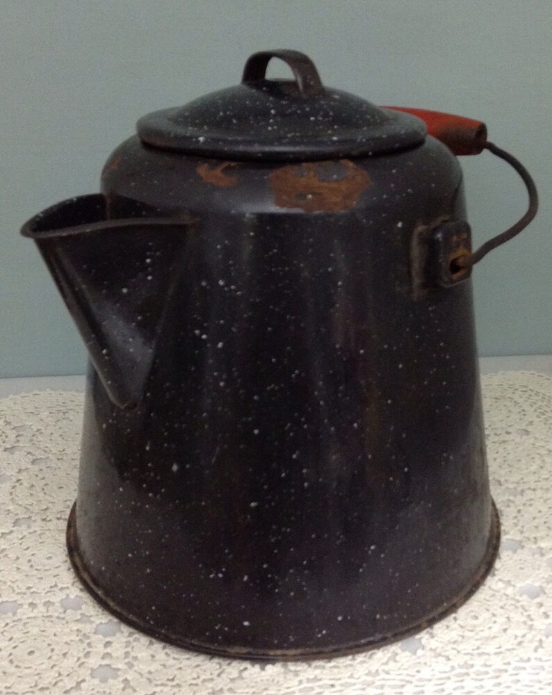 Black Enamel Coffee Pot Large Rustic Metal Coffee Pot Black Etsy