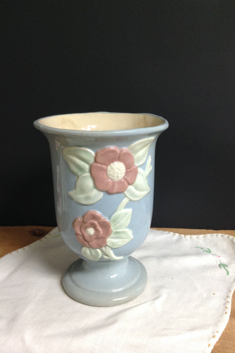 Miyata Ware Blue Glazed Pottery Vase Bookcase Art Vintage Blue Vase