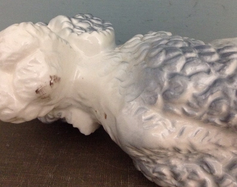 Blue and White Ceramic Poodle Figurine Large Poodle Dog Etsy