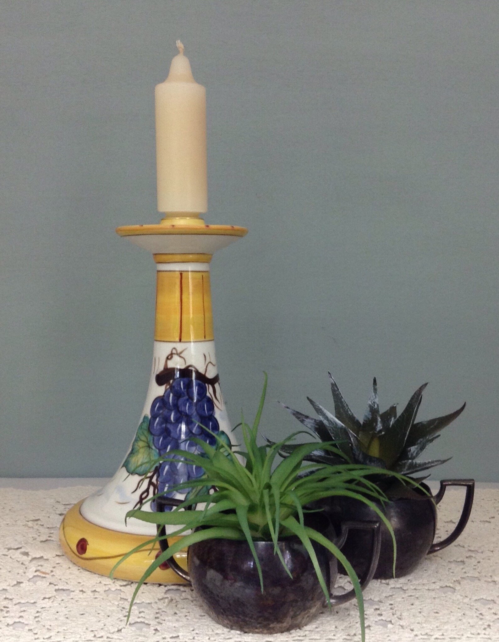 Yellow Ceramic Candle Holder Vintage Candleholder Tuscany Etsy