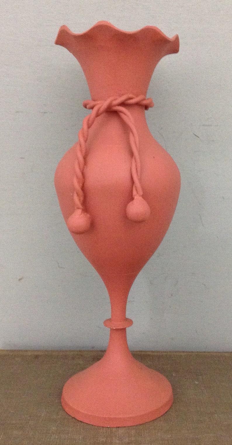 Farmhouse Painted Brass Vase Coral Color Vase Fluted Top Vase Etsy