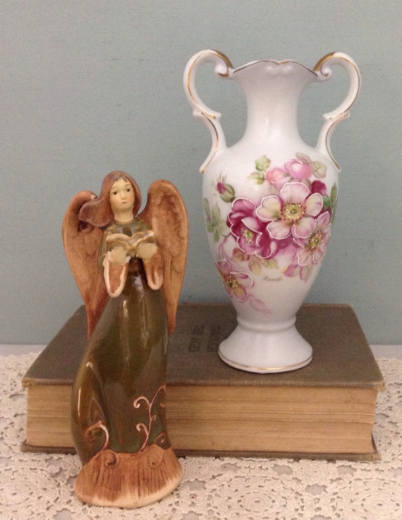 Pottery Angel Figurine Ceramic Angel Figurine Green Etsy