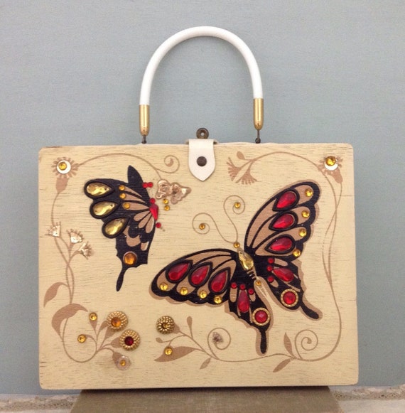 Vintage Box Purse Wood Purse Makeup Box Je