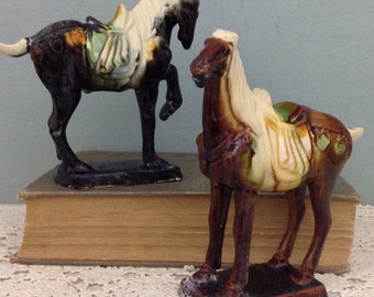 Tang Dynasty Style Horse Figurines      Tang Sancai Horse Figurines      Ceramic Horse Figurine     Equestrian Decor      Rustic Horse Decor