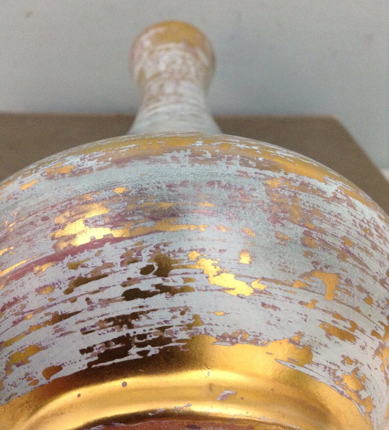 Stangl Pottery Antique Gold Vase Blue and Gilded Gold Vase Glam Vase Midcentury Pottery Vase USA Pottery Vase image 6