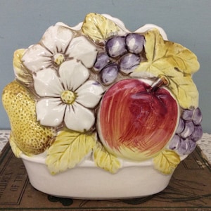 Lefton Napkin Holder, Vintage Fruit and Flower Napkin Holder, Kitschy Kitchen Decor, Orange And Yellow Napkin Holder