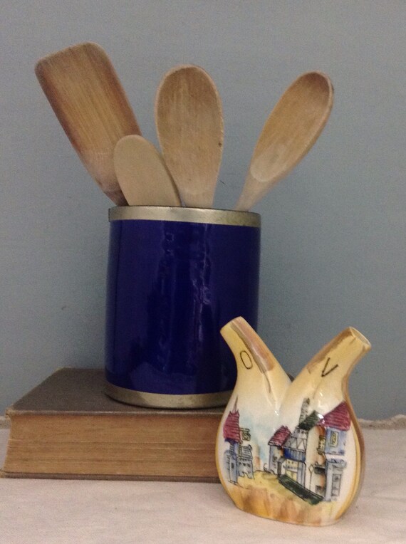 Cobalt Blue Crock Pottery Crock Vintage Crock Utensil Holder Etsy