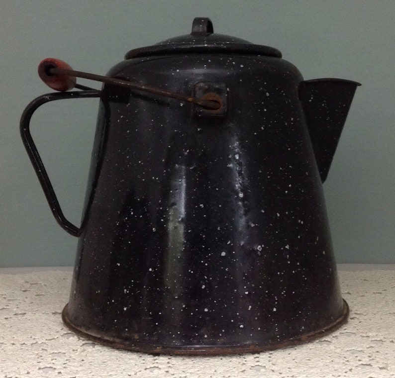Black Enamel Coffee Pot Large Rustic Metal Coffee Pot Black Etsy