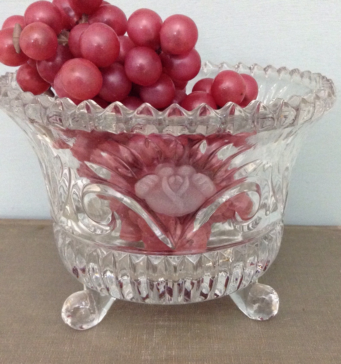 Lead Crystal Candy Bowl Vintage Crystal Footed Bowl Etched Etsy