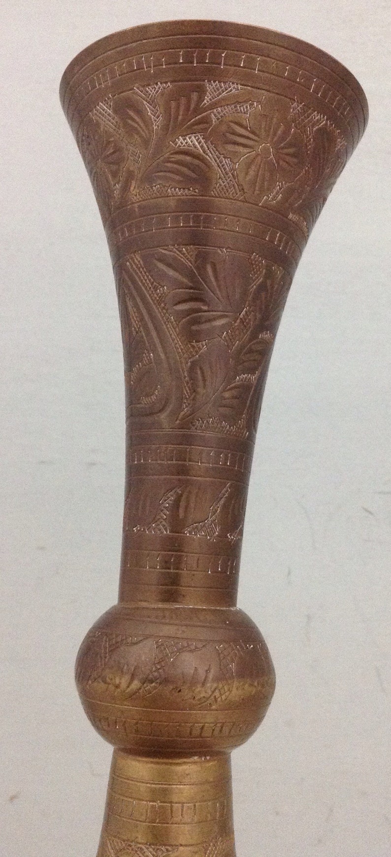 Tall Solid Brass Etched Vase Vintage Brass Skinny Vase Etsy
