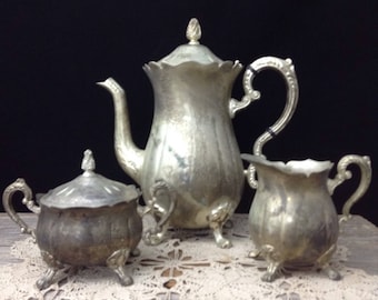 Vintage Coffee Service, Silver Coffee Service,  Silver Coffee Pot, Silver Creamer and Sugar Bowl Silver Coffee Set, Silver Teapot