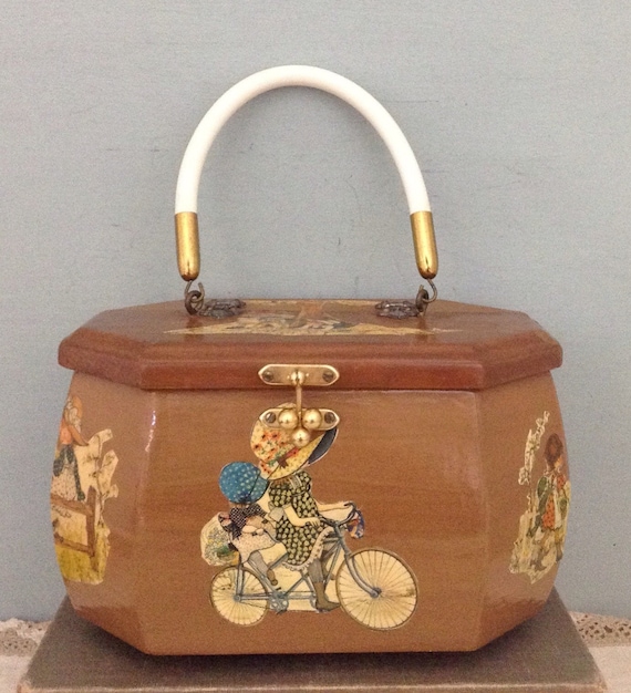 Vintage Wooden Top Handle Silk Purse