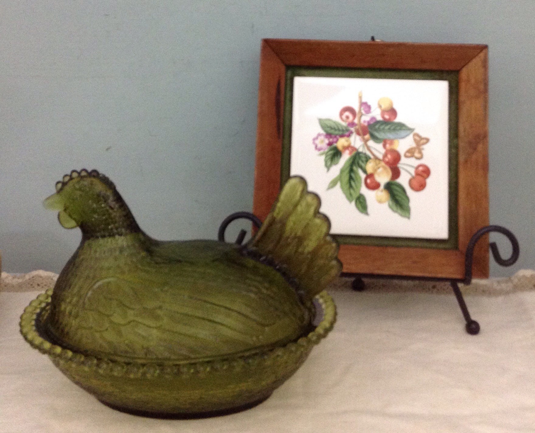 Green Hen on Nest Chicken Candy Dish Covered Candy Etsy