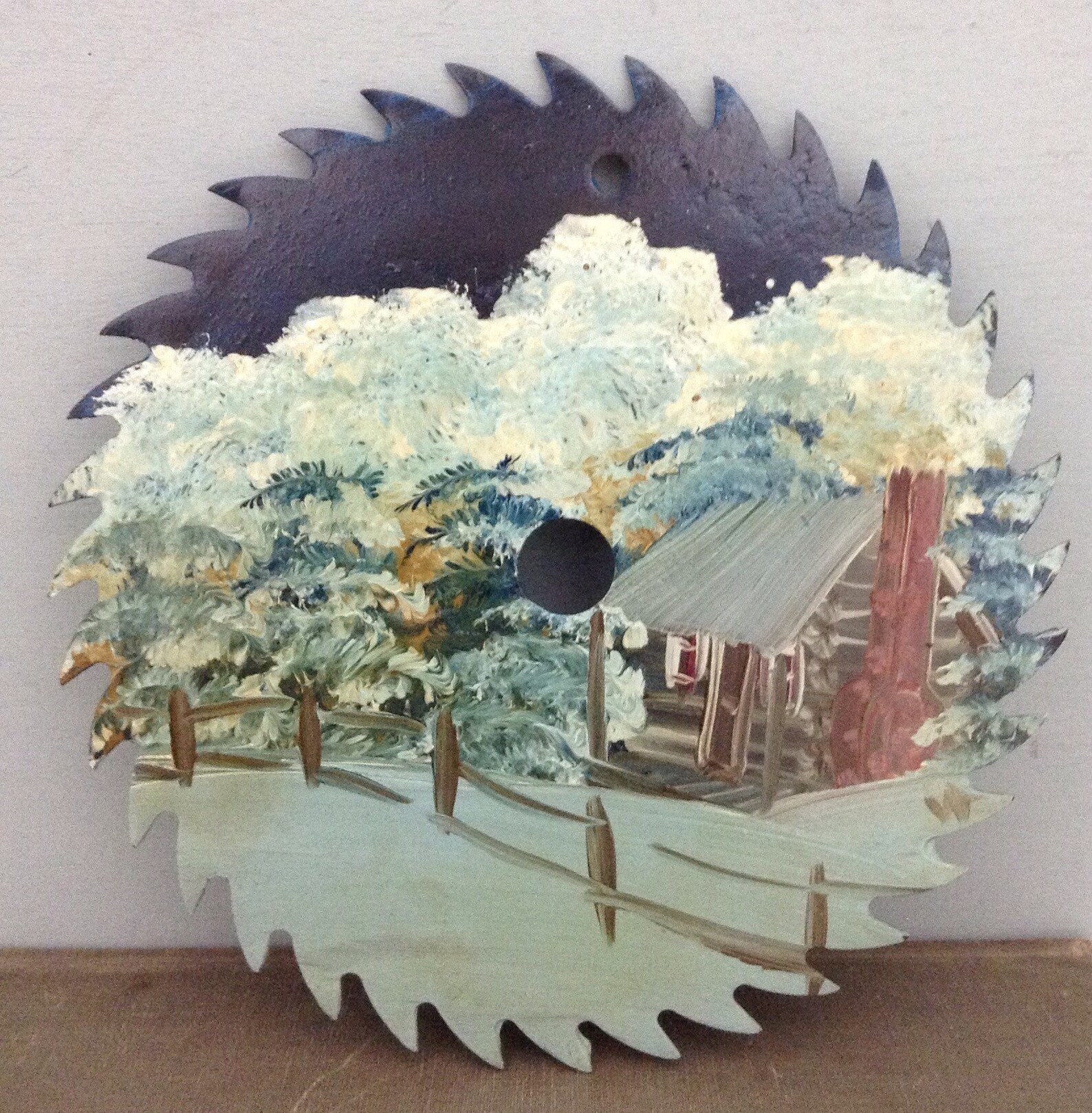 Original Oil Painting On Saw Blade Rustic Wall Art Winter Etsy Il 1588xN.1997605140 Ooye