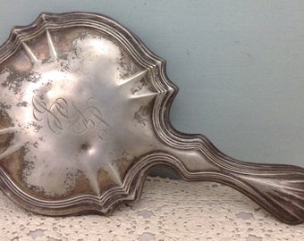 Silver Plate Hand Mirror  Beveled Edge Hand Mirror Silver Vanity Mirror Vanity Set Mirror Art Deco Hand Mirror