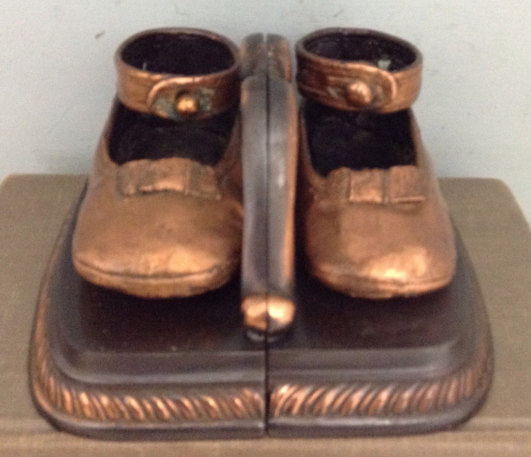 Childs Shoe Bookends Little Girl Shoe Bookends Copper Shoe Etsy
