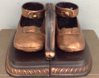 Childs Shoe Bookends      Little Girl Shoe Bookends    Copper Shoe Bookends     Nursery Decor       Girls Room Decor