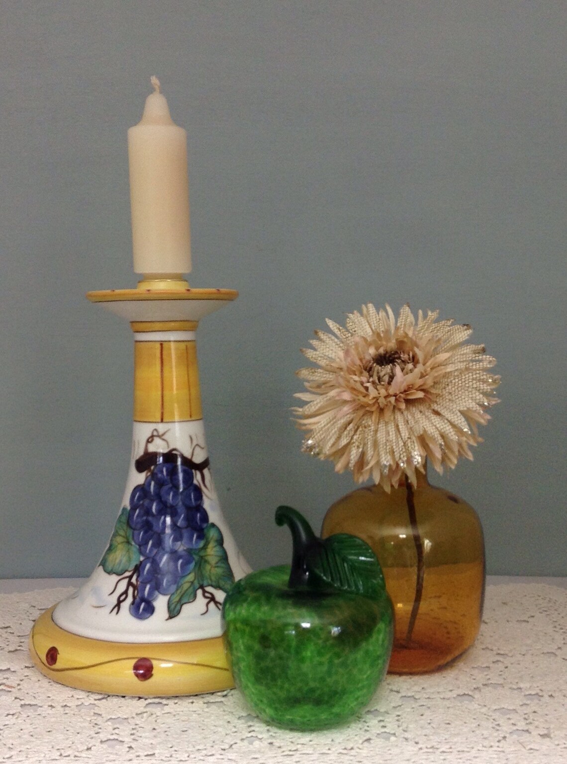 Yellow Ceramic Candle Holder Vintage Candleholder Tuscany Etsy