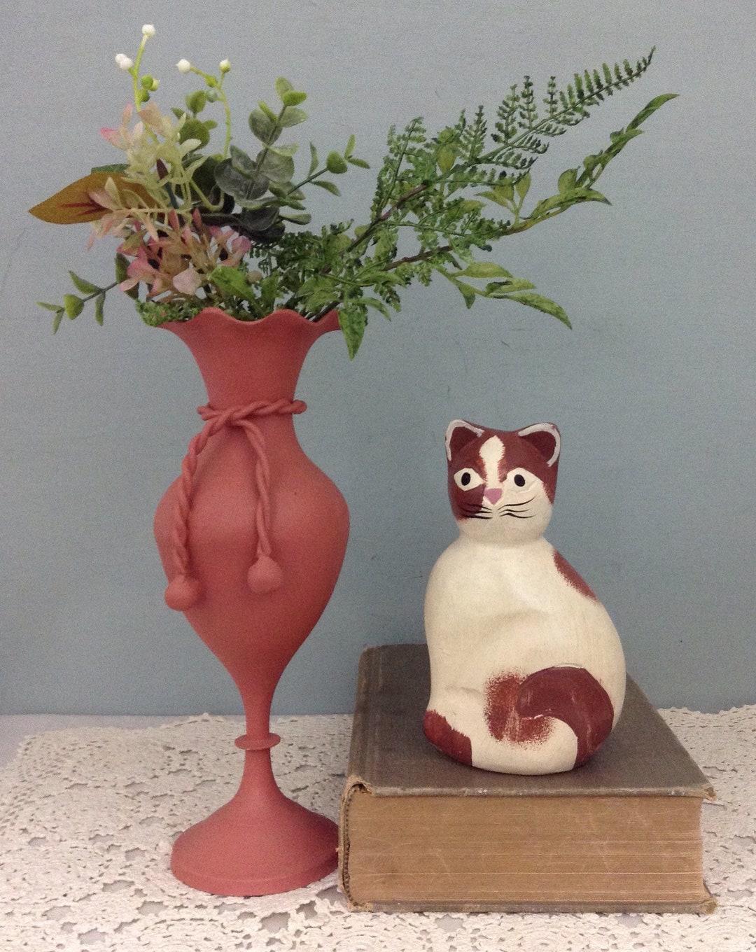 Farmhouse Painted Brass Vase Coral Color Vase Fluted Top Vase Etsy