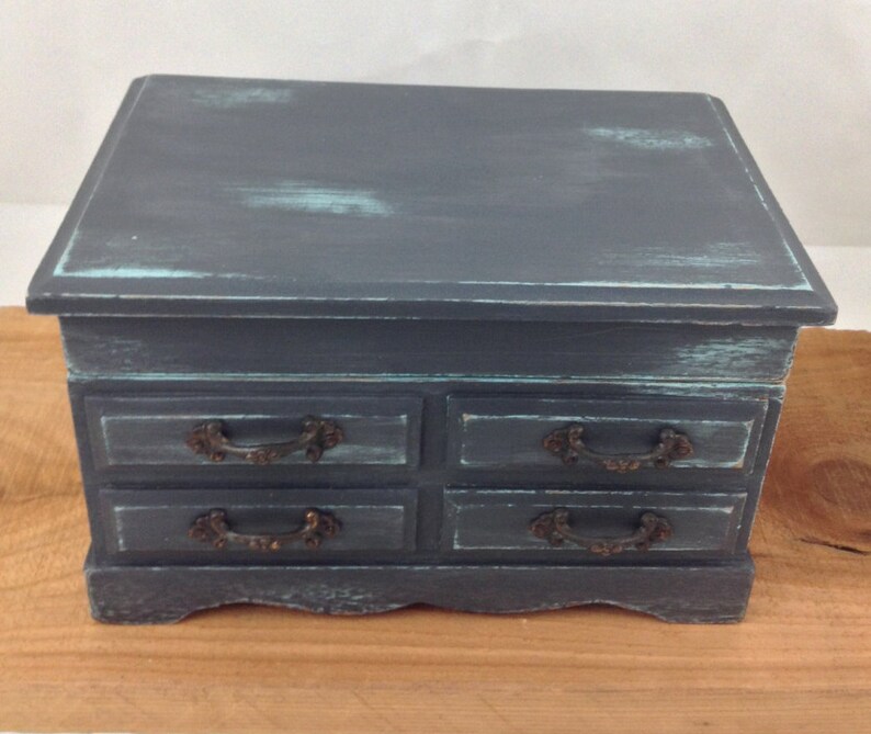 Black Wood Jewelry Box Musical Jewelry Box Chalk Painted Etsy