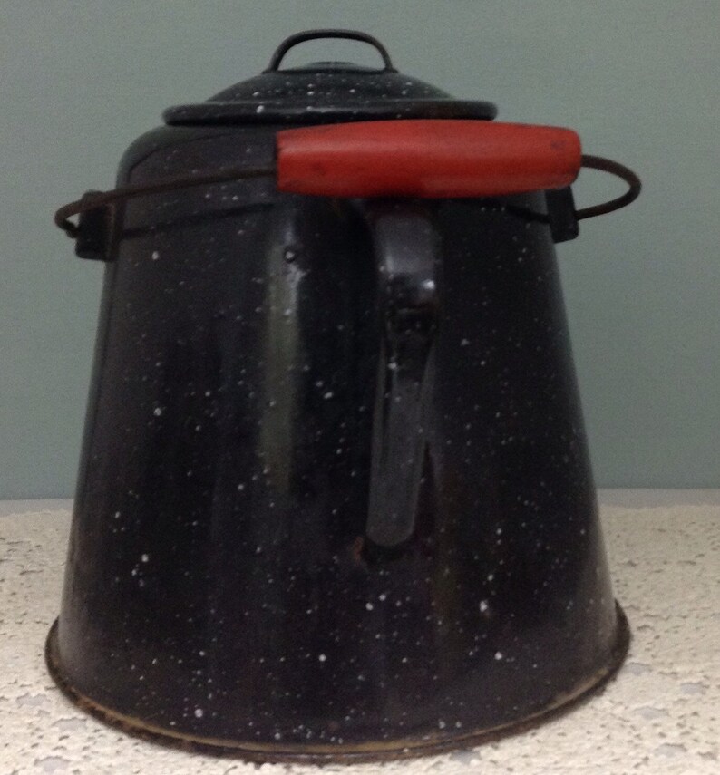 Black Enamel Coffee Pot Large Rustic Metal Coffee Pot Black Etsy