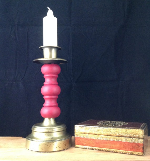 Items similar to Red Candle Holder Wood Brass Candle Holder Wedding
