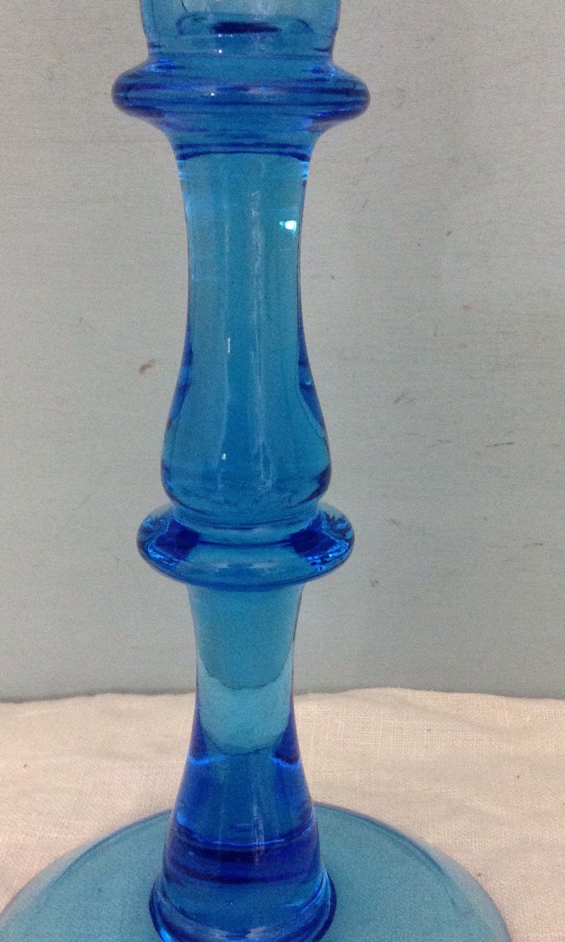 Handblown Blue Glass Candleholder Pair Tall Glass Candleholder Etsy