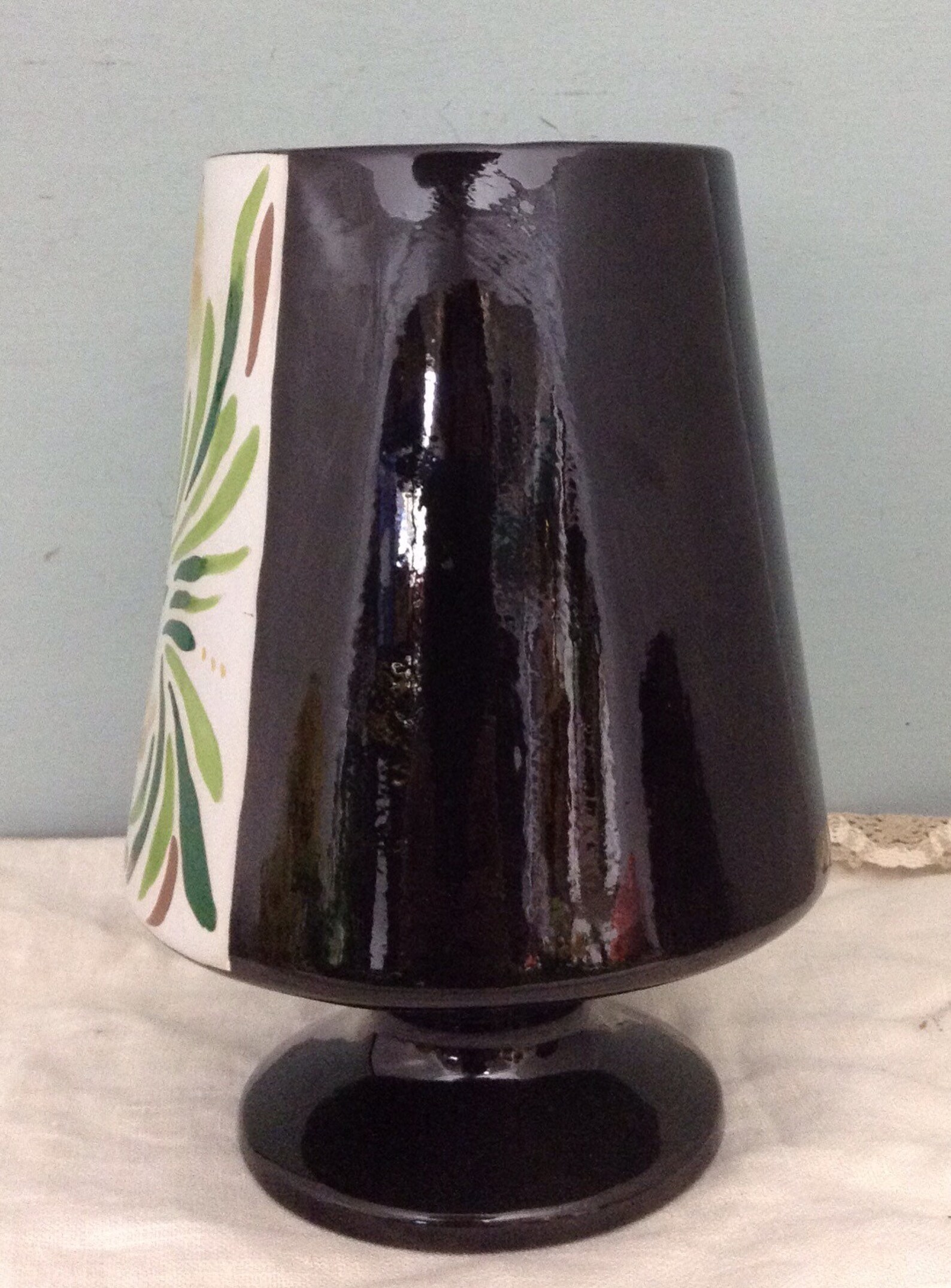 Black Pedestal Vase Handmade Ceramic Vase Handpainted Boho Etsy