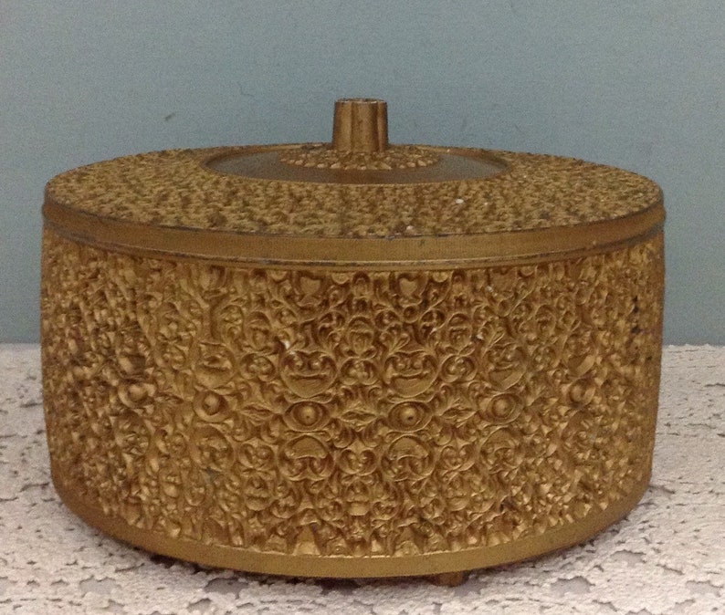 Vintage Round Sewing Box Hollywood Regency Storage Box Gold Etsy