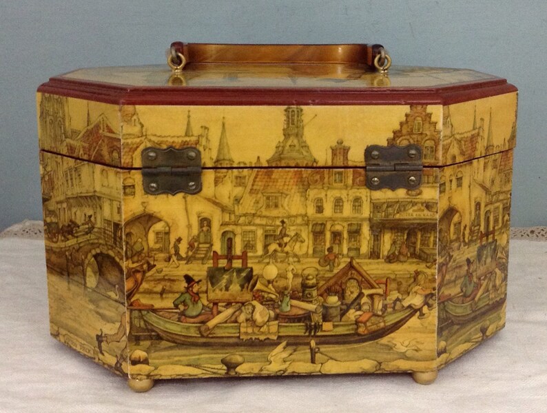Decoupage Wood Box Purse Anton Pieck Purse Jewelry Box Vanity Etsy