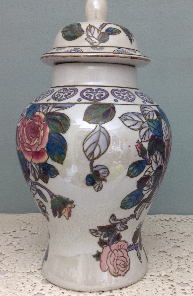 Chinoiserie Ginger Jar Floral Ginger Jar Vintage Rice Jar Etsy