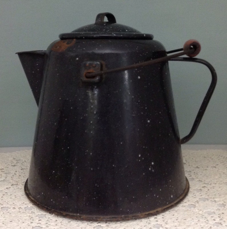 Black Enamel Coffee Pot Large Rustic Metal Coffee Pot Black Etsy