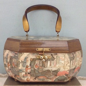 Anton Pieck Box Purse     Wood Box Purse    Decoupage Purse     Vintage Handbag     Groovy 70s Purse     Wood Storage Box