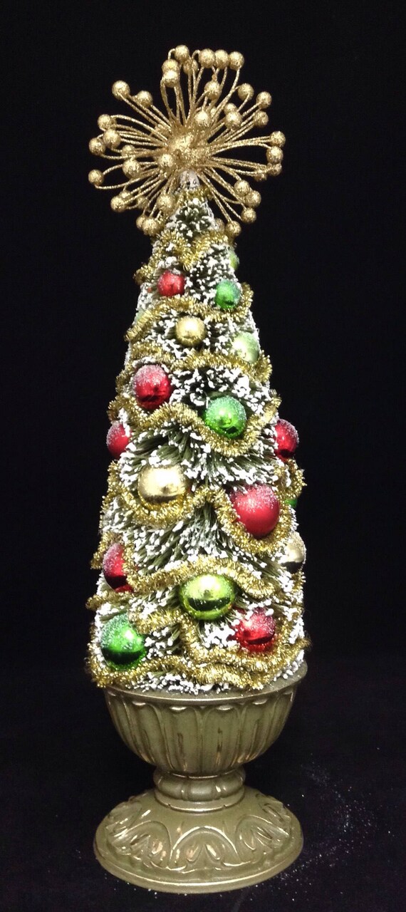 Decorated Traditional Bottle Brush Tree Green And Gold Bottle Etsy