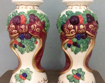 Holiday Candleholder Pair     Table Centerpiece Candleholders    Ceramic Candleholders    Vintage Candleholder    Bella Casa    Ganz