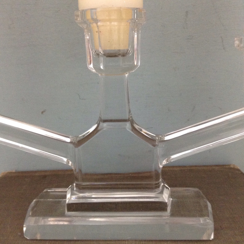 Art Deco Clear Glass Candleholder Pair 3 Candle Candelabra Etsy