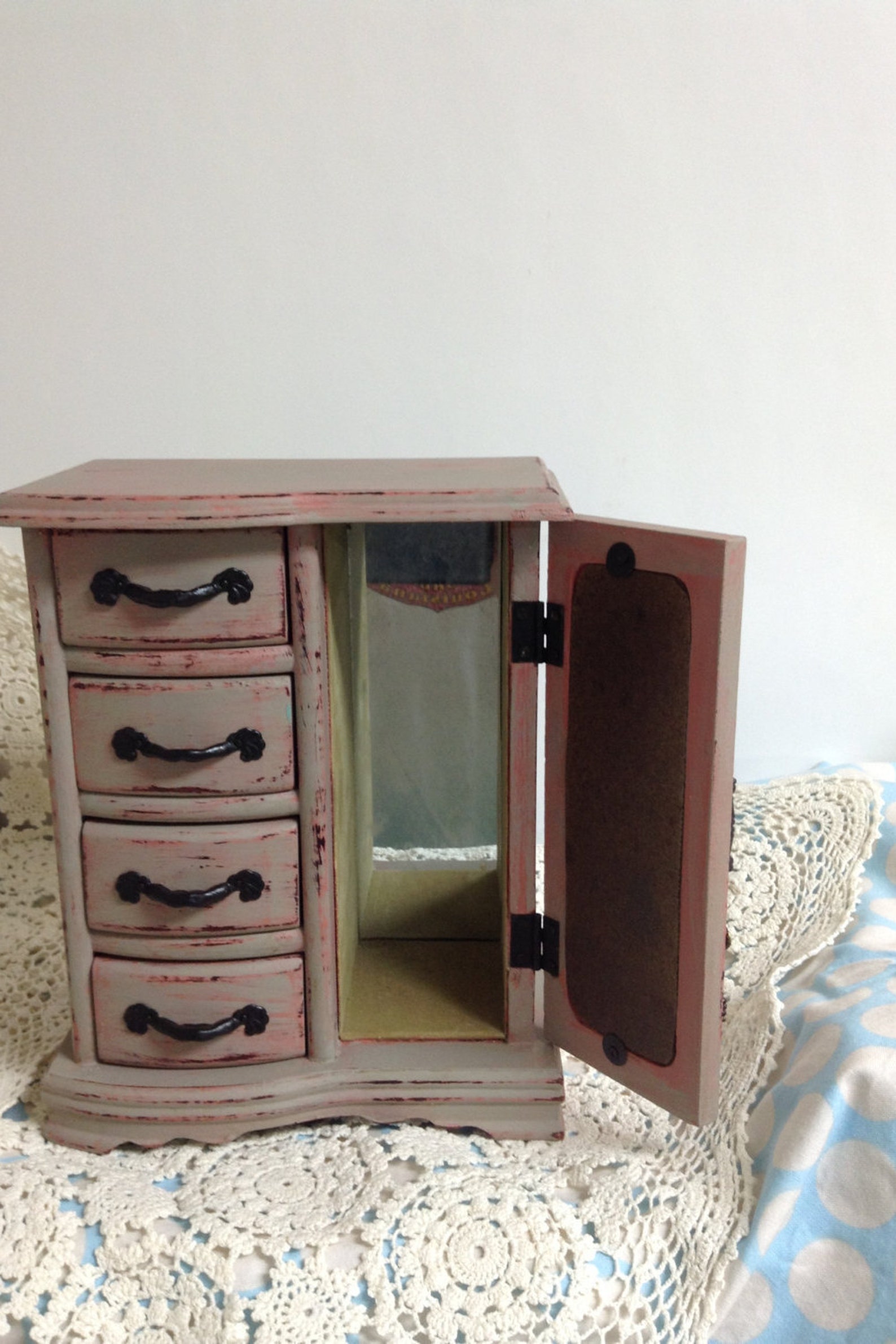 Vintage Wood Jewelry Box Chalk Paint Jewelry Box Upcycled Etsy