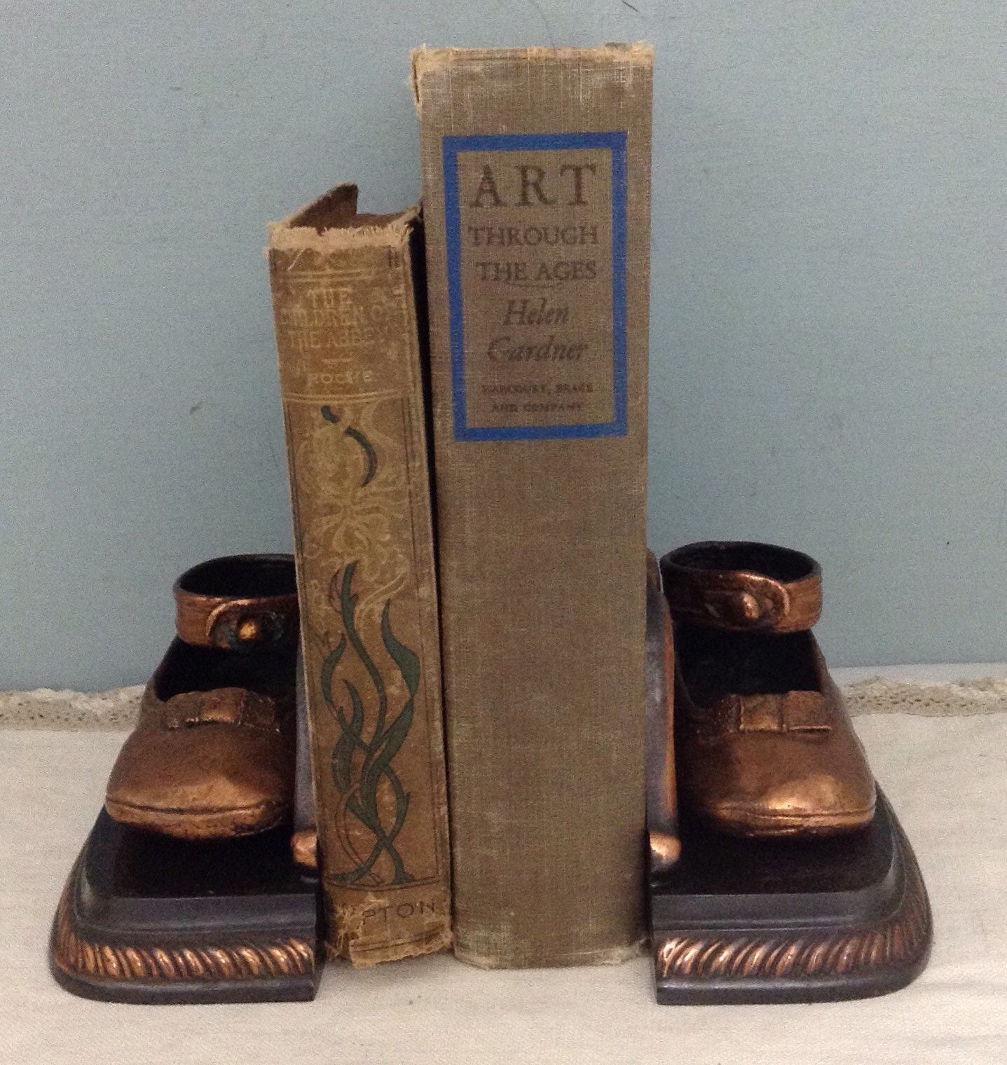 Childs Shoe Bookends Little Girl Shoe Bookends Copper Shoe Etsy
