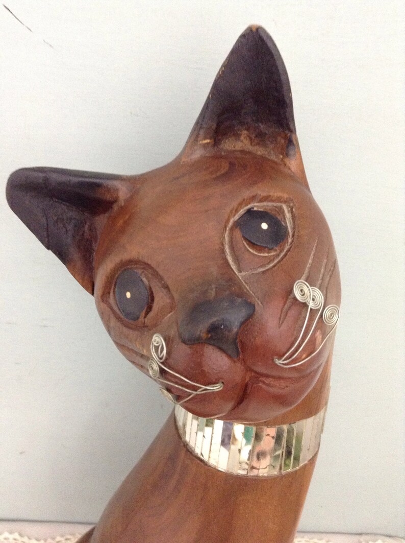 Midcentury Cat Statue Wood Cat Figurine Art Deco Cat Large Etsy