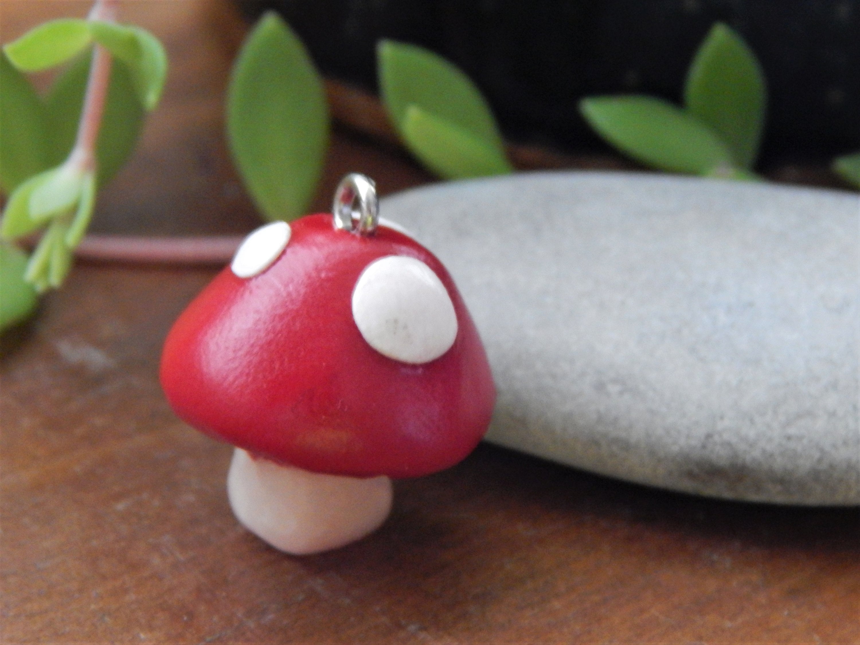 Red Toadstool Mushroom Charms Beads Handmade of Polymer Clay