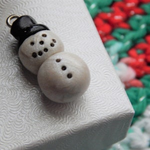 Snowman with Top Hat Charms, Beads Handmade of Polymer Clay.  Available with Clip or as Earrings.  Great for the Winter Holiday!