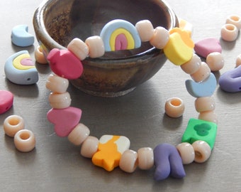 Lucky Charms Cereal Bead, Kandi Bracelet.  Marshmallow Beads Handmade of Polymer Clay.  Great Jewelry Item to Celebrate St. Patrick's Day!