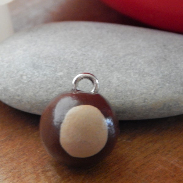 Buckeye Nut Mini Charms, Beads Handmade of Polymer Clay.  Available with Clip or as Earrings.  Great for Ohio State fans!