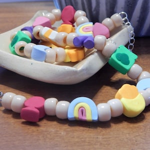 Lucky Charms Cereal Kandi Choker Necklace, Marshmallow Beads Handmade of Polymer Clay.  Great Jewelry Item for St. Patrick&#39;s Day!