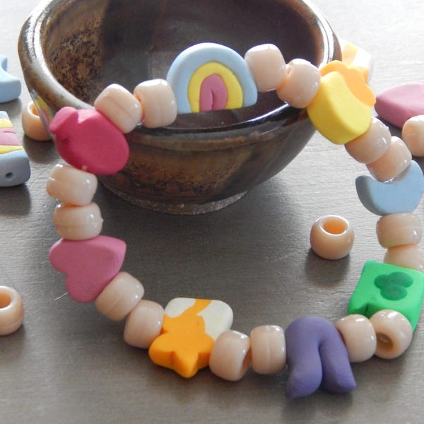 Lucky Charms Cereal Bead, Kandi Bracelet.  Marshmallow Beads Handmade of Polymer Clay.  Great Jewelry Item to Celebrate St. Patrick's Day!