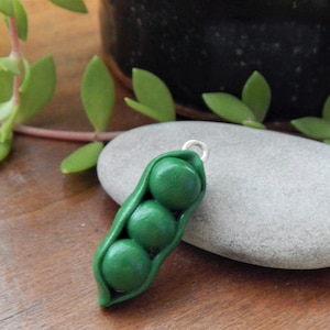 Green Pea Pod Vegetable Charms, Beads Handmade of Polymer Clay