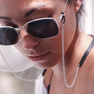 REAL LEATHER glasses & mask chain | Black Silver | Men | Women
