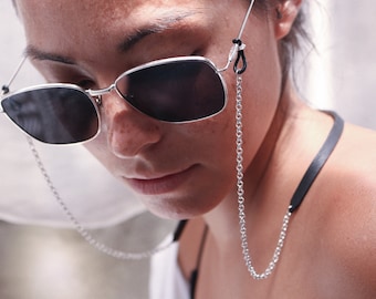 REAL LEATHER glasses & mask chain | Black Silver | Men | Women