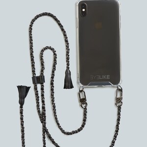 QUALITY REAL LEATHER Phone Necklace Black Nickel Classic Chanel image 3